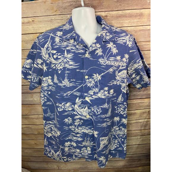 POLO RALPH LAUREN Aloha Shirt All-over Pattern Linen Cotton Men Size: L - Picture 3 of 8